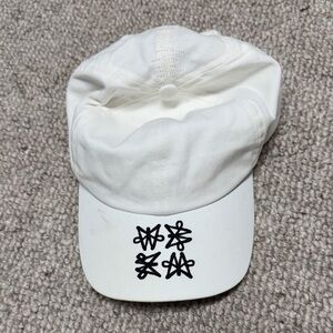 White Baseball Cap with Black Graphic
